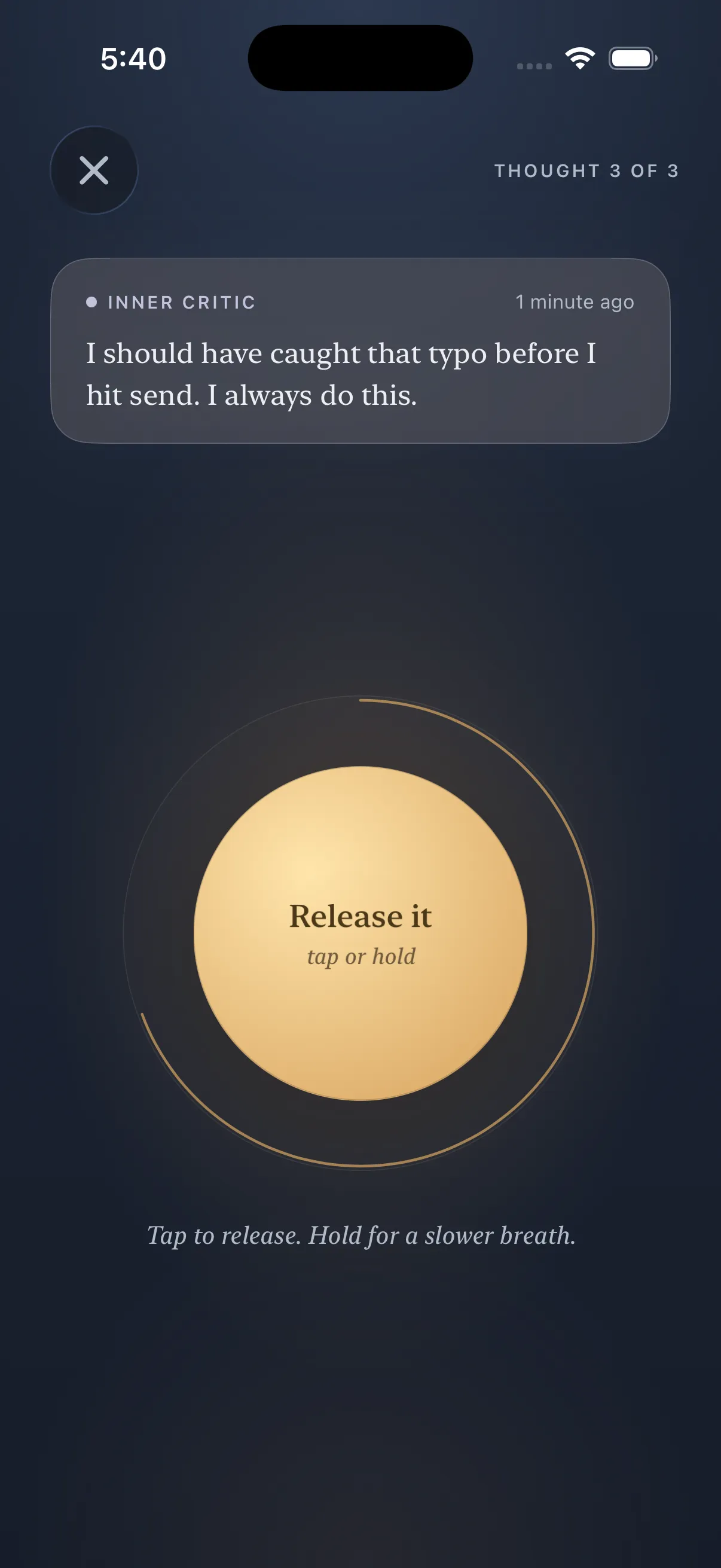 The Loam release screen with its warm reactive button