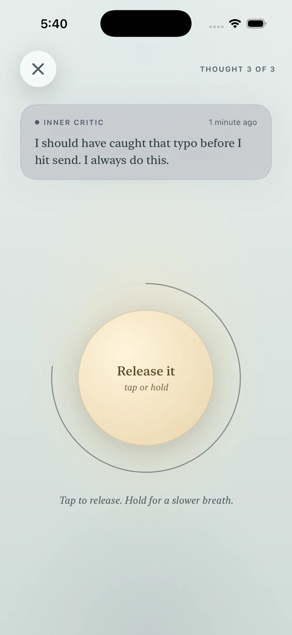 The Loam release screen with its warm reactive button