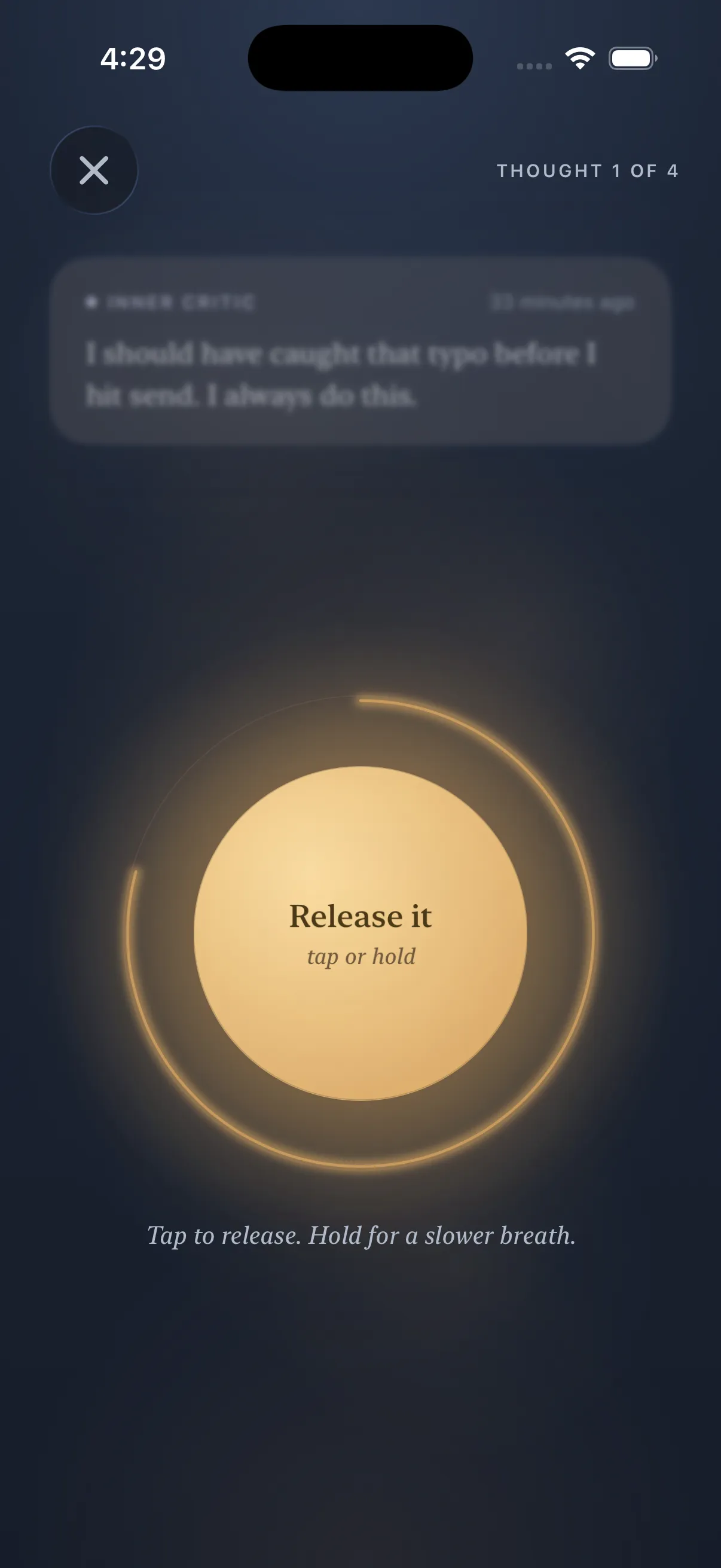 The Loam release screen with its warm reactive button